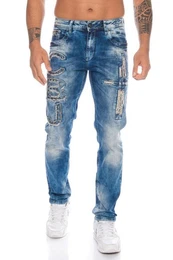 Slim-fit-Jeans Herren Jeans Hose mit stylischen Applikationen aufwendige Nietenverzierung