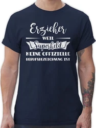 Shirtracer T-Shirt Erzieher weil Superheld keine offizielle Berufsbezeichnung ist Dunkelblau/Blau/Creme