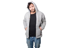 KUNST UND MAGIE Kapuzenstrickjacke Herren Grau/Hellgrau