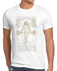 style3 T-Shirt Mensch mit Langhantel Fitness-Studio Sport Muskelaufbau Weiß/Creme/Dunkelblau