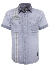 KingKerosin Kurzarmhemd Motor Service Workwear Style Grau/Blau/Hellgrau/Hellblau