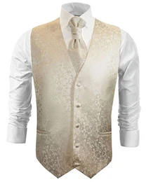 Anzugweste Herren Hochzeitsweste mit Plastron Set 2tlg floral - Brutigam (Set, 2-tlg., mit Weste und Plastron) champagner V18, Gr. 44/46 (XXS)