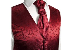 Paul Malone Anzugweste Herren Hochzeitsweste mit Plastron Set (V) bordeaux/rot (V95)