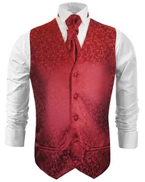 Anzugweste Herren Hochzeitsweste mit Plastron Set 2tlg floral - Brutigam (Set, 2-tlg., mit Weste und Plastron) bordeaux rot V95, Gr. 52 (M)
