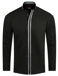 Langarmhemd HU-0084 Hoher Stehkragen Verdeckte Leiste Kontraststoff Regular Fit