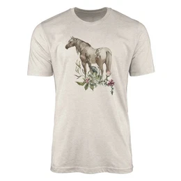 T-Shirt Herren Shirt 100% gekmmte Bio-Baumwolle T-Shirt Aquarell Pferd Blumen Motiv Nachhaltig komode aus (1-tlg)
