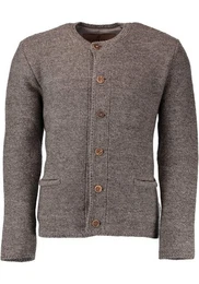 Strickjacke Fudei Trachten-Wolljacke mit Rundhalsausschnitt und Paspeltaschen