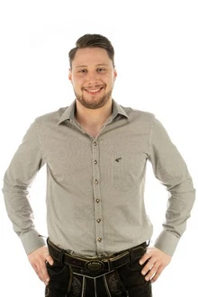 OS-Trachten Trachtenhemd Wacodu Langarmhemd Grün/Braun/Hellgrau/Beige