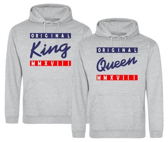 Couples Shop Kapuzenpullover King & Queen Hoodie Pullover für Paare Rosa/Grau/Dunkelgrau/Silber/Hellgrau