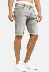 Indicode Herren Caden Jeans Shorts mit 5 Taschen Grau/Khaki/Hellgrau/Beige/Creme