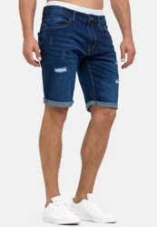 Indicode Herren Caden Jeans Shorts mit 5 Taschen Blau/Dunkelblau/Hellblau