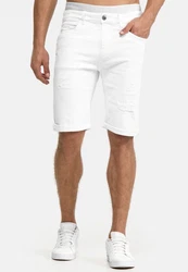 Indicode Herren Caden Jeans Shorts mit 5 Taschen Creme/Weiß