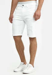 Indicode Herren Caden Jeans Shorts mit 5 Taschen Creme/Weiß