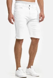 Indicode Herren Caden Jeans Shorts mit 5 Taschen Creme/Weiß