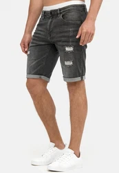 Indicode Herren Caden Jeans Shorts mit 5 Taschen Dunkelgrau/Schwarz/Grau
