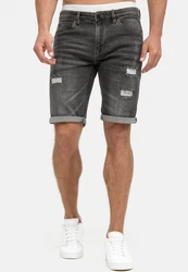 Indicode Herren Caden Jeans Shorts mit 5 Taschen Dunkelgrau/Schwarz/Grau
