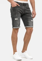 Indicode Herren Caden Jeans Shorts mit 5 Taschen Dunkelgrau/Schwarz/Grau