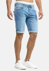 Indicode Herren Caden Jeans Shorts mit 5 Taschen Hellblau/Blau