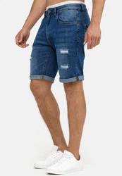 Indicode Herren Caden Jeans Shorts mit 5 Taschen Hellblau/Blau/Dunkelblau