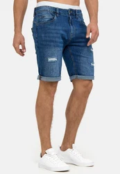 Indicode Herren Caden Jeans Shorts mit 5 Taschen Hellblau/Blau/Dunkelblau