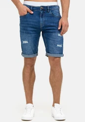 Indicode Herren Caden Jeans Shorts mit 5 Taschen Hellblau/Blau/Dunkelblau