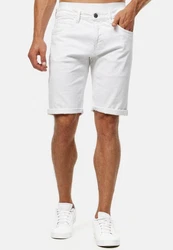 Indicode Herren Caden Jeans Shorts mit 5 Taschen Creme/Weiß/Grau