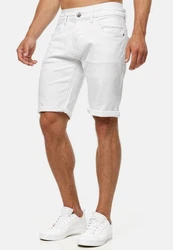 Indicode Herren Caden Jeans Shorts mit 5 Taschen Creme/Weiß/Grau