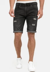 Indicode Herren Caden Jeans Shorts mit 5 Taschen Schwarz/Dunkelgrau/Grau