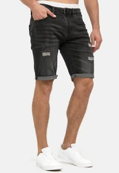 Indicode Herren Caden Jeans Shorts mit 5 Taschen Schwarz/Dunkelgrau/Grau