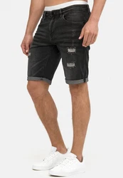 Indicode Herren Caden Jeans Shorts mit 5 Taschen Schwarz/Dunkelgrau/Grau