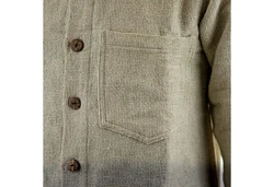 KUNST UND MAGIE Langarmhemd Fischerhemd Freizeithemd Khaki/Weiß/Beige/Grau