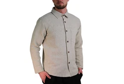 KUNST UND MAGIE Langarmhemd Fischerhemd Freizeithemd Khaki/Weiß/Beige/Grau