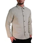 KUNST UND MAGIE Langarmhemd Fischerhemd Freizeithemd Khaki/Weiß/Beige/Grau
