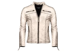 PAULGOS Herren Jacke Biker Look (D1) Braun/Beige/Grau