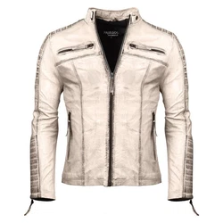 PAULGOS Herren Jacke Biker Look (D1) Braun/Beige/Grau