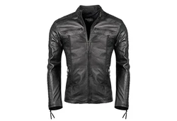 PAULGOS Herren Jacke Biker Look (D1) Dunkelgrau/Grau/Dunkelgrün/Rosa
