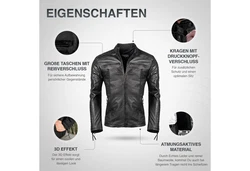 PAULGOS Herren Jacke Biker Look (D1) Dunkelgrau/Grau/Dunkelgrün/Rosa