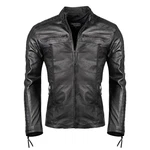 PAULGOS Herren Jacke Biker Look (D1) Dunkelgrau/Grau/Dunkelgrün/Rosa