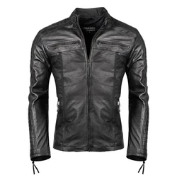 PAULGOS Herren Jacke Biker Look (D1) Dunkelgrau/Grau/Dunkelgrün/Rosa