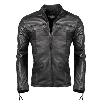 PAULGOS Herren Jacke Biker Look (D1) Dunkelgrau/Grau/Dunkelgrün/Rosa