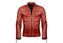 PAULGOS Herren Jacke Biker Look (D1) Rot/Dunkelrot