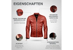 PAULGOS Herren Jacke Biker Look (D1) Rot/Dunkelrot