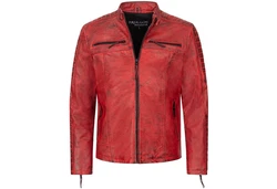 PAULGOS Herren Jacke Biker Look (D1) Rot/Dunkelrot