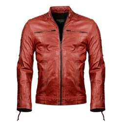 PAULGOS Herren Jacke Biker Look (D1) Rot/Dunkelrot