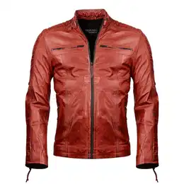 Lederjacke Herren Jacke bergangsjacke Biker Look 100% Echtleder D1