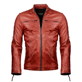 PAULGOS Herren Jacke Biker Look (D1) Rot/Dunkelrot