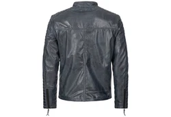 PAULGOS Herren Jacke Biker Look (D1) Dunkelblau/Blau/Grau/Dunkelgrau