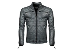 PAULGOS Herren Jacke Biker Look (D1) Dunkelblau/Blau/Grau/Dunkelgrau