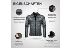 PAULGOS Herren Jacke Biker Look (D1) Dunkelblau/Blau/Grau/Dunkelgrau