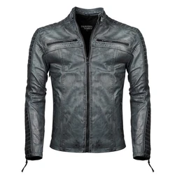 PAULGOS Herren Jacke Biker Look (D1) Dunkelblau/Blau/Grau/Dunkelgrau